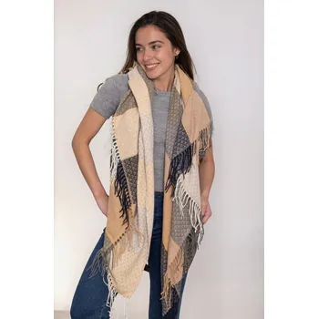 Šátek Classic Scarf Dámský / pánský vlněný kostkovaný šátek v hnědých, béžových a šedých barvách XXL karo