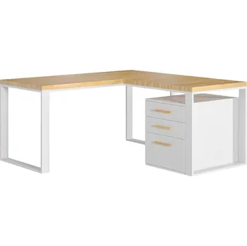 Psací stůl Bílý rohový psací stůl s dřevěnou horní deskou loft + podstavec - Bílá , NE , Práva , 180x70 cm