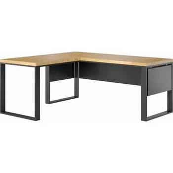 Psací stůl Rohový psací stůl s dřevěnou deskou - Černá , ANO , Vlevo , 200x70 cm