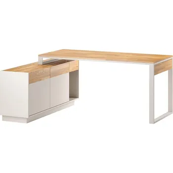 Psací stůl Moderní rohový stůl pro malé i velké kanceláře - Přírodní dub/ slonová kost , Vlevo