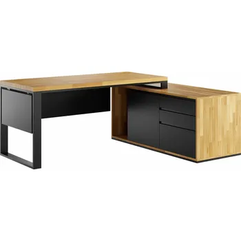 Psací stůl Rohový psací stůl se zásuvkami moderní loft s deskou pod deskou, pravý 160x70 - Černá , Práva , 200x70 cm