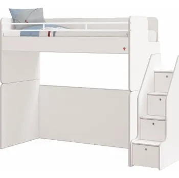 Postel Vyvýšená postel se schůdky Pure Modular 90 x 200 cm bílá