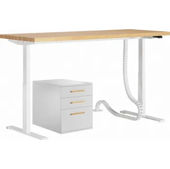 Psací stůl Psací stůl s výškově nastavitelnou deskou a skříňkou se zásuvkami v bílé barvě 160x70 - Bílá , 180x70 cm