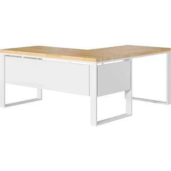 Psací stůl Rohový psací stůl s dřevěnou deskou - Bílá , ANO , Vlevo , 180x70 cm