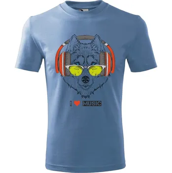Chlapecké tričko Dětské tričko I love music vlk Velikost: 158/12 let, Barva trička: Azurově modrá