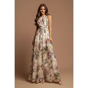 Dámské šaty EVA & LOLA Družičkovské šaty CHARLOTTE květované bílé Barva: Bílá, Velikost: S