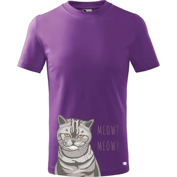 Dětské tričko s potiskem Zpruzená kočka Velikost: 134/8 let, Barva trička: Fialová
