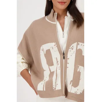 Dámská mikina Svetr Monari 9094 béžový cardigan na zip s grafikou Velikost: 34