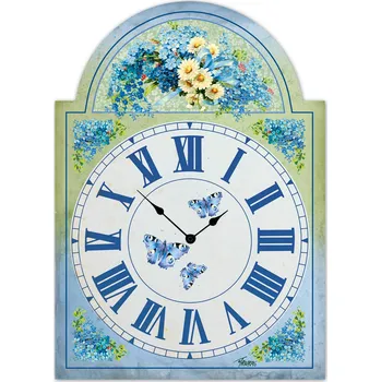 Hodiny Velké dřevěné selské hodiny - Pomněnky a sedmikrásky