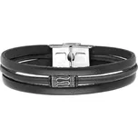 Manoki Pánský náramek Ephen Black z pravé kůže a chirurgické oceli BA926B Černá 21 cm
