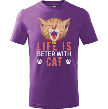 DOBRÝ TRIKO Dětské tričko With cat Velikost: 134/8 let, Barva: Fialová