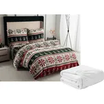 Sada mikroplyšového povlečení FROSTED CHRISTMAS barevné + prostěradlo mikroplyš SOFT 180x200 cm bílé, dvoulůžko 235294010