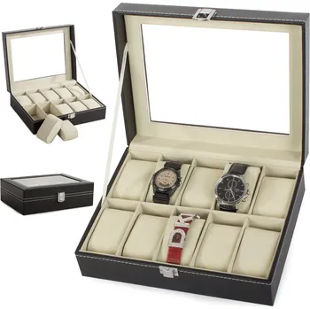 Šperkovnice eCarla Organizér na hodinky, box, pouzdro na 10ks hodinek, ekokůže, černý