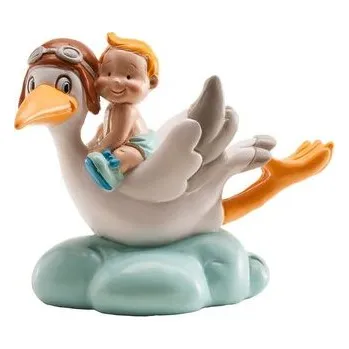 Figurka na dort chlapeček letící čáp na mráčku - Dekora