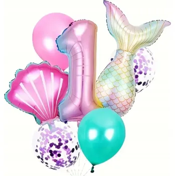 Balónek SADA BALÓNKŮ MOŘSKÁ PANNA ocas mušle DEKORACE k prvním narozeninám