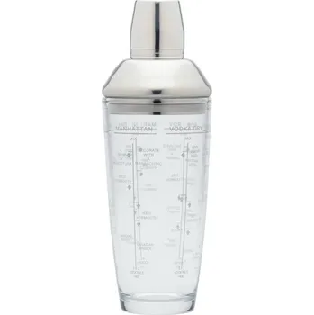 Shaker BarCraft Skleněný shaker s recepty na koktejly, 700 ml