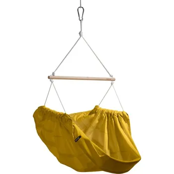 Závěsné křeslo Závěsné houpací křeslo hořčicové HOJDAVAK MAXI s polštářkem, Lano bílé - Indoor tkanina