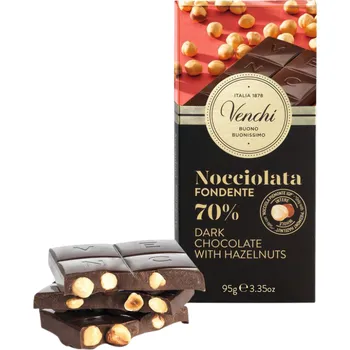 Čokoláda Venchi hořká čokoláda s lískovými ořechy Piemonte (Nocciolata Fondente) 70% 95g