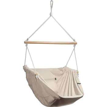 Závěsné křeslo Závěsné relaxační křeslo krémové HOJDAVAK MAXIMUS s polštářkem, Dřevo Indoor, Lano bílé