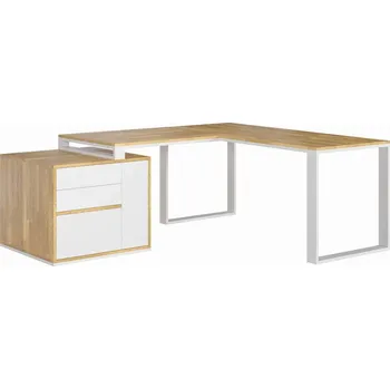 Psací stůl Bílý rohový psací stůl s plochou deskou Loft office slim - Bílá , NE , Vlevo , 200x70 cm