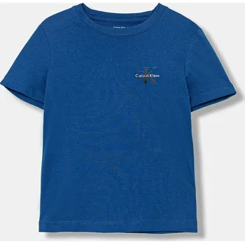 Chlapecké tričko Dětské bavlněné tričko Calvin Klein Jeans modrá barva, IU0IU00719 IU0IU00719.104.116.PPY2 57X, vel. 116