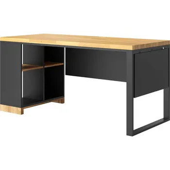 Psací stůl Bílý psací stůl s policemi a krytem pod deskou, levý 160x70 - Černá , ANO , Vlevo (podstavec) , 200x70 cm