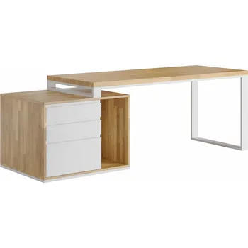 Psací stůl Bílý psací stůl s dřevěnou deskou loft office plus bez směsi - Bílá , NE , Vlevo (podstavec) , 180x70 cm