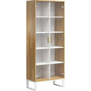 Knihovna Minimalistická skleněná vitrína s dřevěnými boky. Šířka 80 cm - Bílá