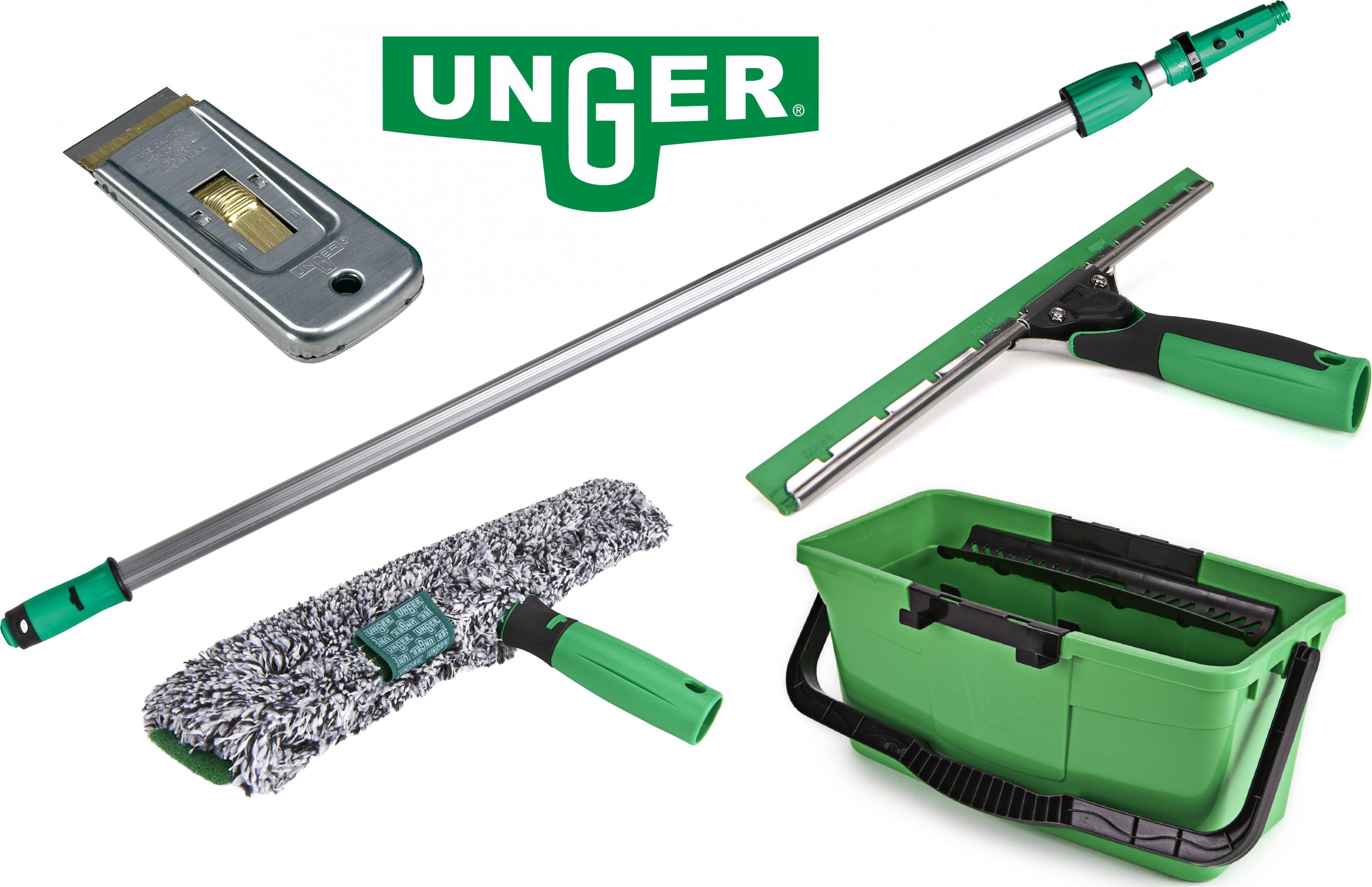 UNGER AK400 Sada na mytí oken (tyč 4 m, vědro, stěrka, rozmývák, škrabka)