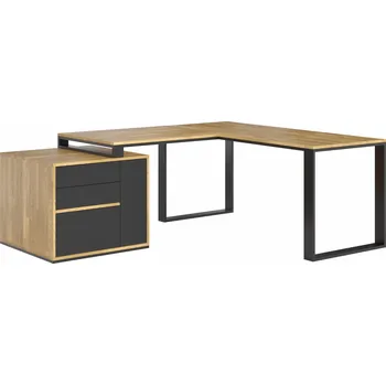 Psací stůl Rohový psací stůl s plochou deskou Loft office slim - Černá , NE , Vlevo , 160x70 cm