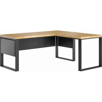 Psací stůl Bílý průmyslový rohový stůl s dubovou deskou - Černá , ANO , Práva , 200x70 cm