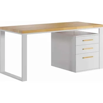 Psací stůl Bílý psací stůl s dřevěnou deskou 140x70cm s podstavcem se zásuvkami - Černá , ANO , 160x70 cm