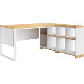 Psací stůl Rohový kancelářský stůl dřevo s kovem "moderní kancelář" pravá strana - Bílá , NE , Vlevo , 200x70 cm