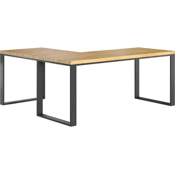 Psací stůl Bílý průmyslový rohový stůl s dubovou deskou - Černá , NE , Práva , 160x70 cm