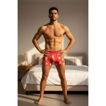 Boxerky Vánoční boxerky pivo červené Velikost: 6XL