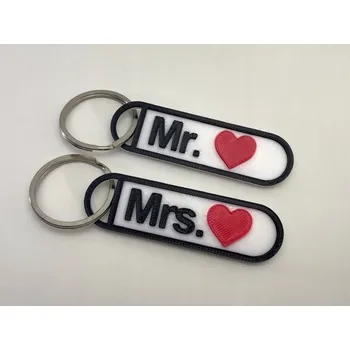 Svatební dekorace Sada přívěsků na klíče Mr, Mrs – dárek pro pár, svatební, valentýnský