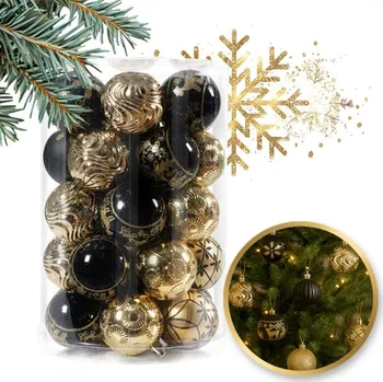 Vánoce Flamenco Mystique Sada vánočních ozdob, 34 kusů v balení, zlatá, černá, průměr 6 cm BSN74