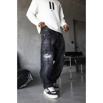 Pánské džíny Black Island Černé baggy fit džíny Ravage Velikost: 38