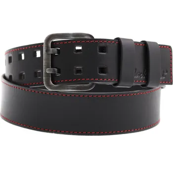 Opasek Široký pánský kožený opasek se dvěma trny Black Hand 011-98 černý + červené štepování Velikost = obvod pasu (cm): 100 cm