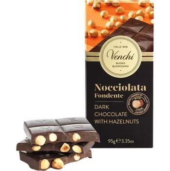 Čokoláda Venchi hořká čokoláda s lískovými ořechy Piemonte (Nocciolata Fondente) 60% 95g
