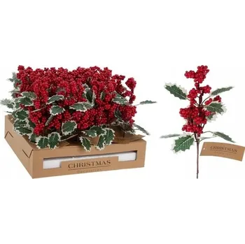 umělá květina Umělá větvička cesmíny s červenými bobulemi – "zasněžená"