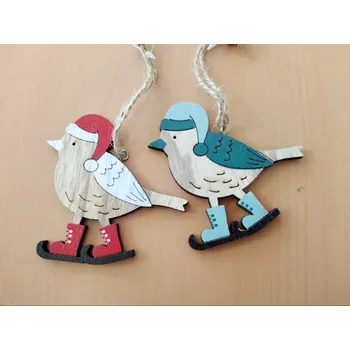 Vánoční dekorace Dřevěný ptáček X534 mix 8 cm