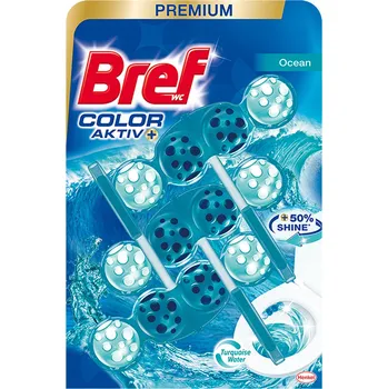 WC čistič BREF Morski/OCEAN Color Activ+ závěsná kostka na WC BARVÍCÍ VODU 3x50g
