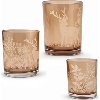 Obraz Sada 3 skleněných ozdobných svícnů na čajové svíčky v loveckém stylu