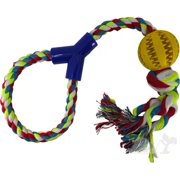 Hračka pro psa UNIQ PETS dentální míček žlutý na provázku se smyčkou s mátovou vůní 38cm