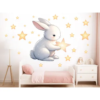 Samolepící dekorace Zajíček a hvězdičky samolepky na zeď arch 43 x 46 cm