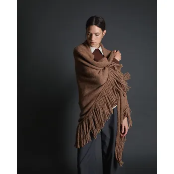 Dámský kabát Pončo Yerse 43924 hnědé s třásněmi Velikost: Univerzální