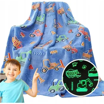 deka Svítící deka do tmy 150x200 Měkká deka pro děti - BAREVNÁ S BAGRY