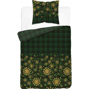 Povlečení Povlečení Vánoční Saténové 140x200 Zelená Kostka Hvězdičky
