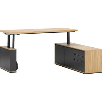 Psací stůl Rohový psací stůl s nastavitelnou výškou a praktickou podnoží 160x70 - Černá , Vpravo (kontejner) , 180x70 cm